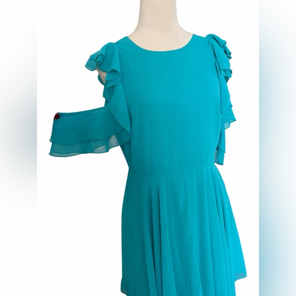 ASOS Vibrant Blue High Low Ruffle Flowy Open Back Dress - Picture 7 of 8